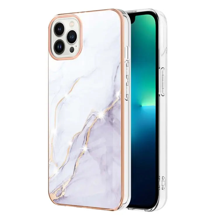 Electroplating Marble Pattern Dual-side IMD TPU Shockproof Phone Case For iPhone 16 Pro Max For iPhone 16 Pro