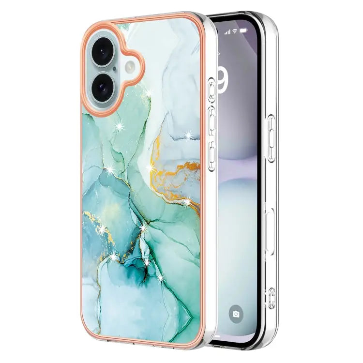 Electroplating Marble Pattern Dual-side IMD TPU Shockproof Phone Case For iPhone 16 Pro Max For iPhone 16 Pro