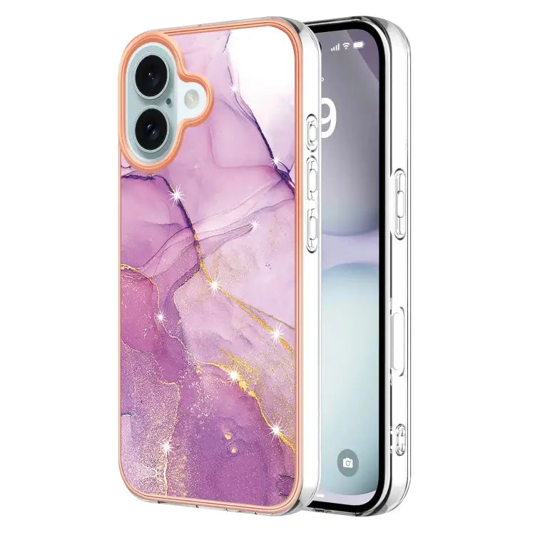 Electroplating Marble Pattern Dual-side IMD TPU Shockproof Phone Case For iPhone 16 Pro Max For iPhone 16 Pro