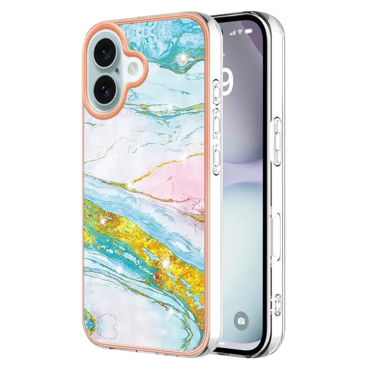 Electroplating Marble Pattern Dual-side IMD TPU Shockproof Phone Case For iPhone 16 Pro Max For iPhone 16 Pro