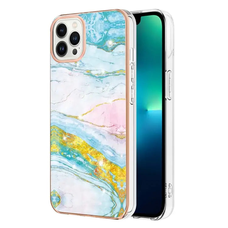 Electroplating Marble Pattern Dual-side IMD TPU Shockproof Phone Case For iPhone 16 Pro Max For iPhone 16 Pro