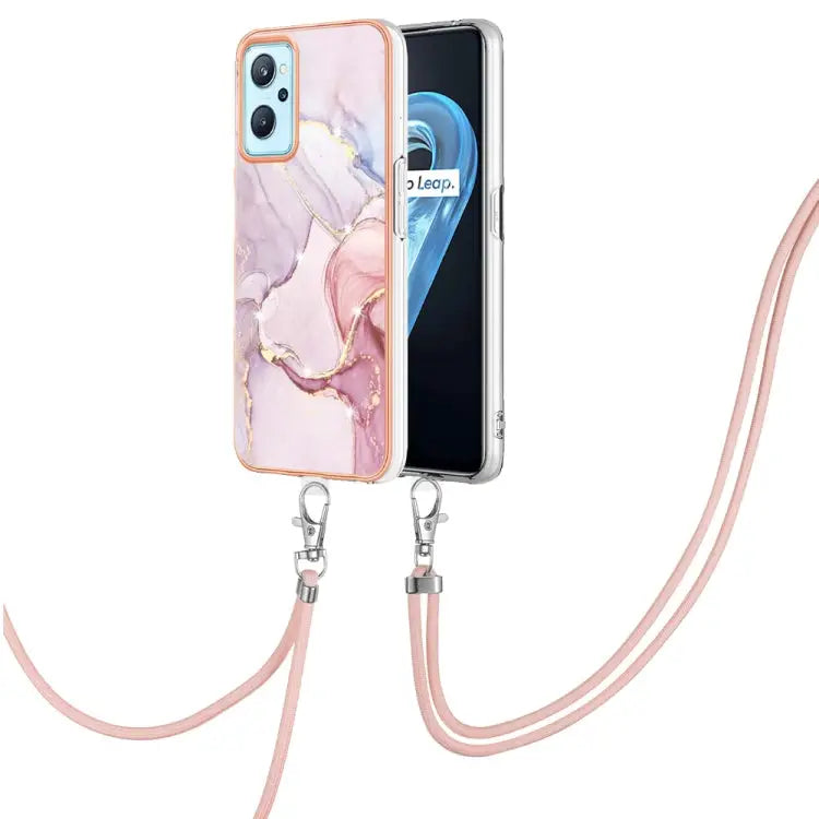 Electroplating Marble Pattern TPU Phone Case with Lanyard For OPPO Realme 9i / A36 / A96 4G - For OPPO Realme 9i / A36