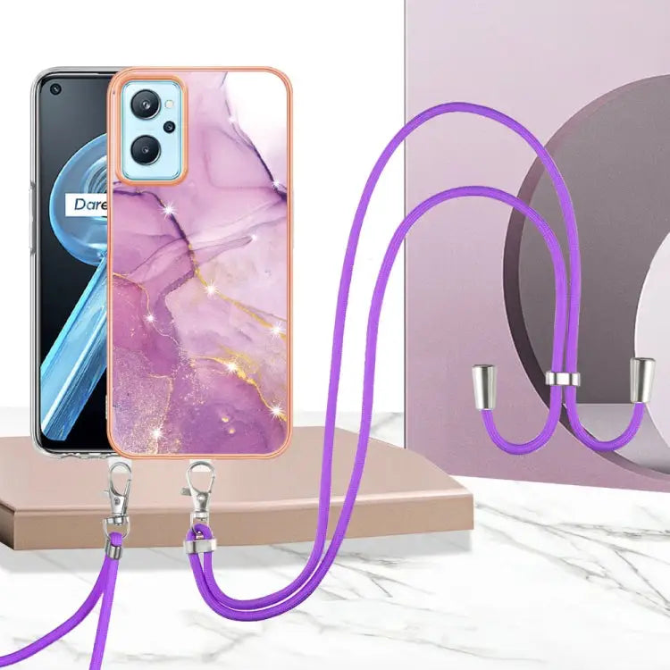 Electroplating Marble Pattern TPU Phone Case with Lanyard For OPPO Realme 9i / A36 / A96 4G - OnePlus & OPPO Accessories