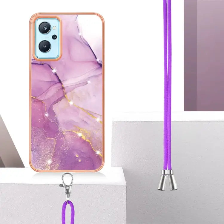 Electroplating Marble Pattern TPU Phone Case with Lanyard For OPPO Realme 9i / A36 / A96 4G - OnePlus & OPPO Accessories