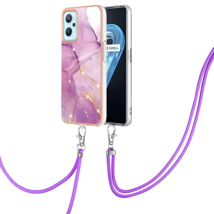 Electroplating Marble Pattern TPU Phone Case with Lanyard For OPPO Realme 9i / A36 / A96 4G - For OPPO Realme 9i / A36