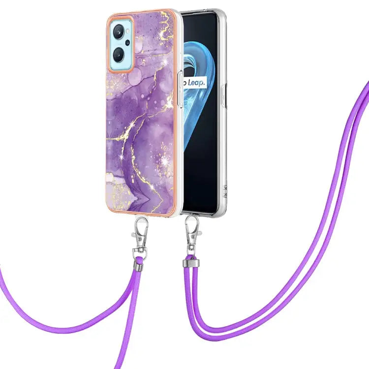 Electroplating Marble Pattern TPU Phone Case with Lanyard For OPPO Realme 9i / A36 / A96 4G - For OPPO Realme 9i / A36