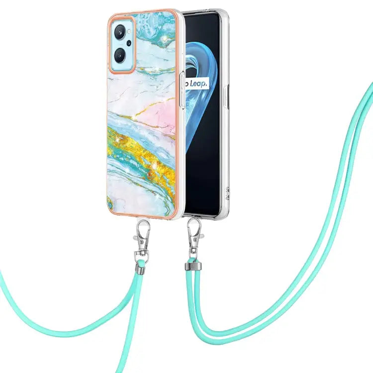 Electroplating Marble Pattern TPU Phone Case with Lanyard For OPPO Realme 9i / A36 / A96 4G - For OPPO Realme 9i / A36