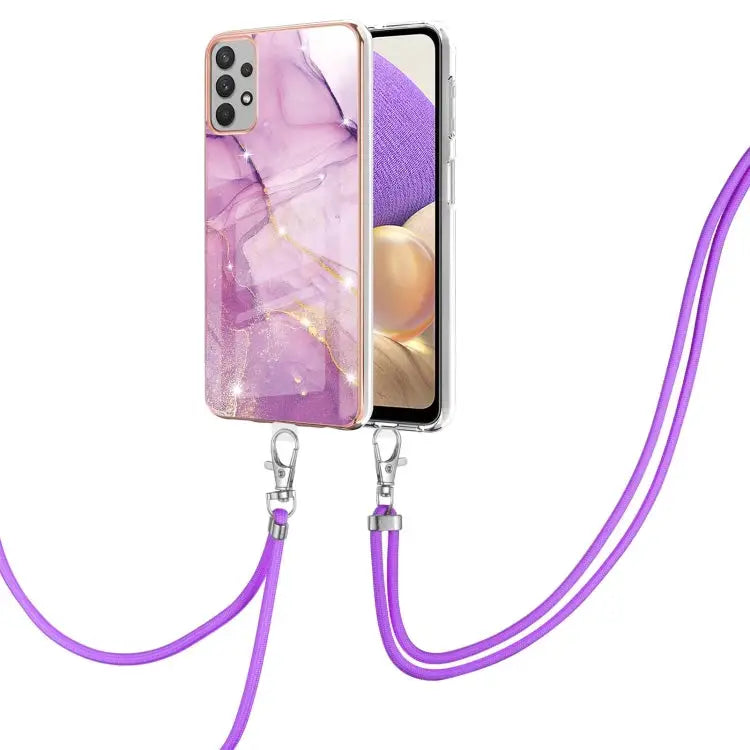 Electroplating Marble Pattern TPU Phone Case with Lanyard For Samsung Galaxy A23 5G / 4G For Samsung Galaxy A13 4G