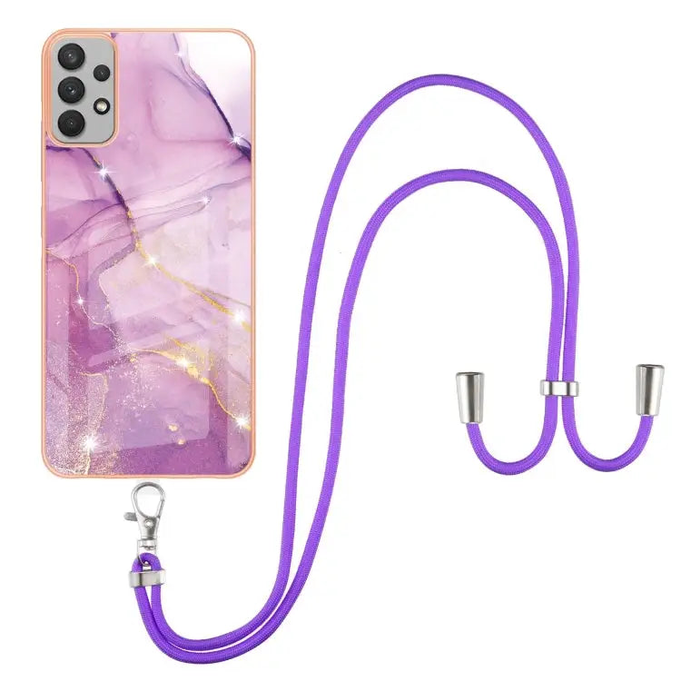 Electroplating Marble Pattern TPU Phone Case with Lanyard For Samsung Galaxy A23 5G / 4G For Samsung Galaxy A13 4G