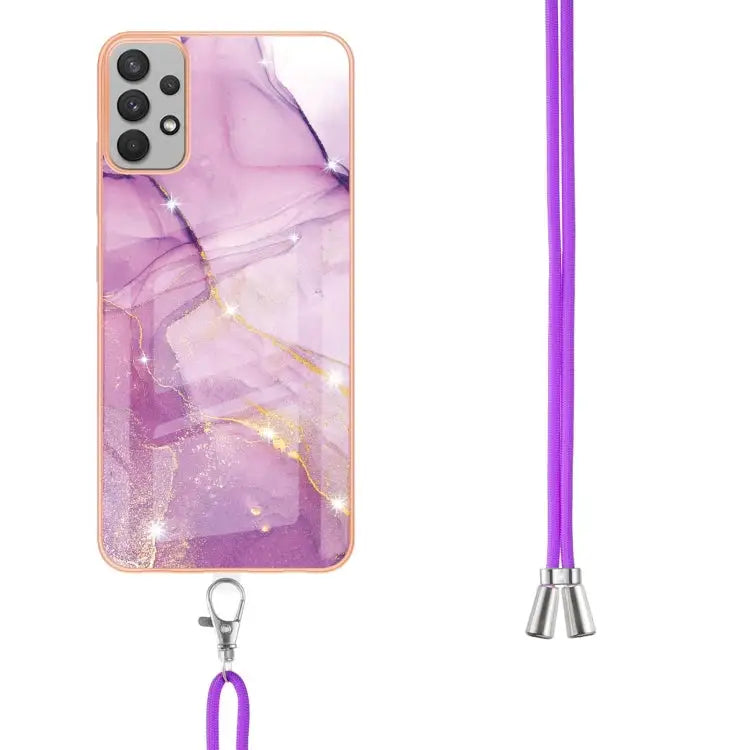 Electroplating Marble Pattern TPU Phone Case with Lanyard For Samsung Galaxy A23 5G / 4G For Samsung Galaxy A13 4G