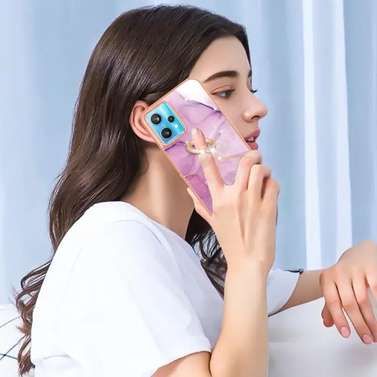 Electroplating Marble Pattern TPU Phone Case with Ring For OPPO Realme 9 Pro+ 5G For OPPO Realme 9 Pro 5G For OPPO