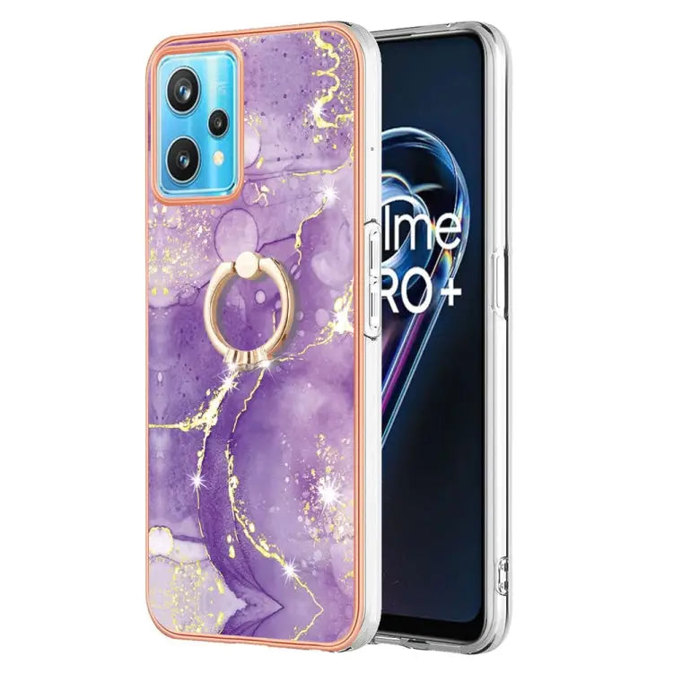 Electroplating Marble Pattern TPU Phone Case with Ring For OPPO Realme 9 Pro+ 5G For OPPO Realme 9 Pro 5G For OPPO