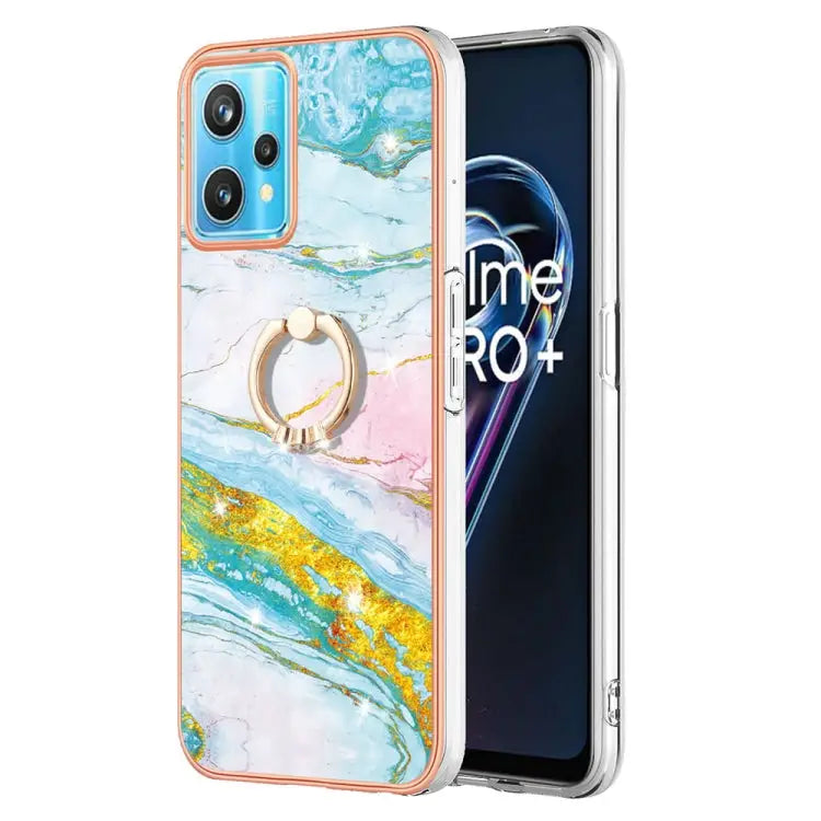 Electroplating Marble Pattern TPU Phone Case with Ring For OPPO Realme 9 Pro+ 5G For OPPO Realme 9 Pro 5G For OPPO