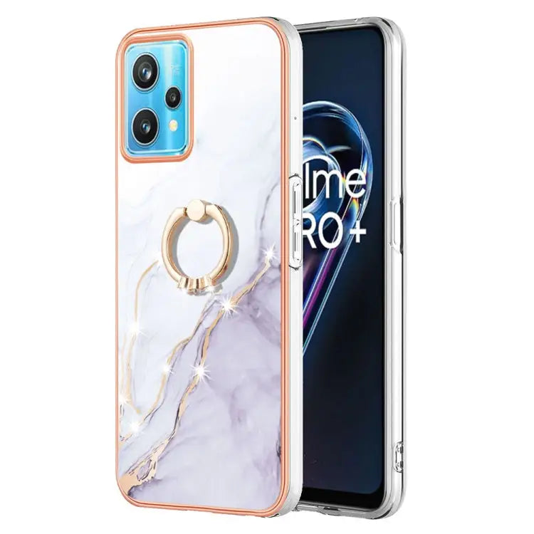 Electroplating Marble Pattern TPU Phone Case with Ring For OPPO Realme 9 Pro+ 5G For OPPO Realme 9 Pro 5G For OPPO