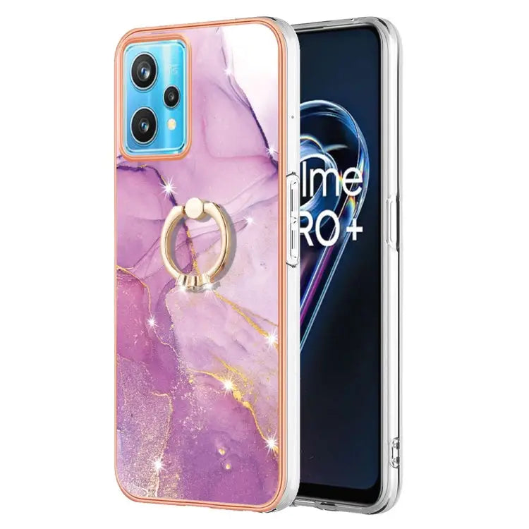 Electroplating Marble Pattern TPU Phone Case with Ring For OPPO Realme 9 Pro+ 5G For OPPO Realme 9 Pro 5G For OPPO