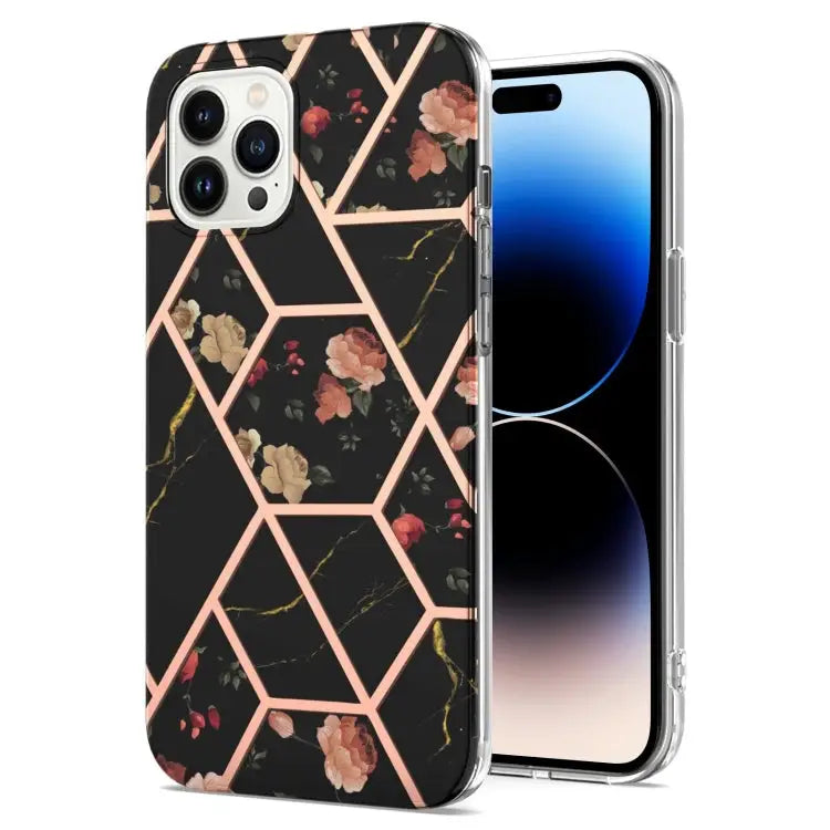 Electroplating Splicing Marble Flower Pattern TPU Shockproof Case For iPhone 14 For iPhone 14 Plus For iPhone 14 Pro