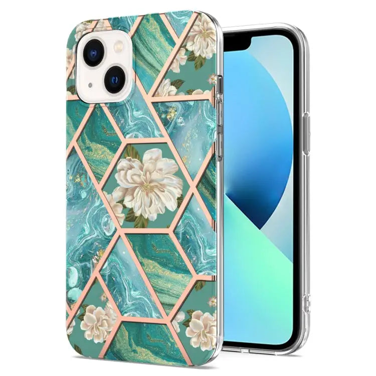 Electroplating Splicing Marble Flower Pattern TPU Shockproof Case For iPhone 14 For iPhone 14 Plus For iPhone 14 Pro