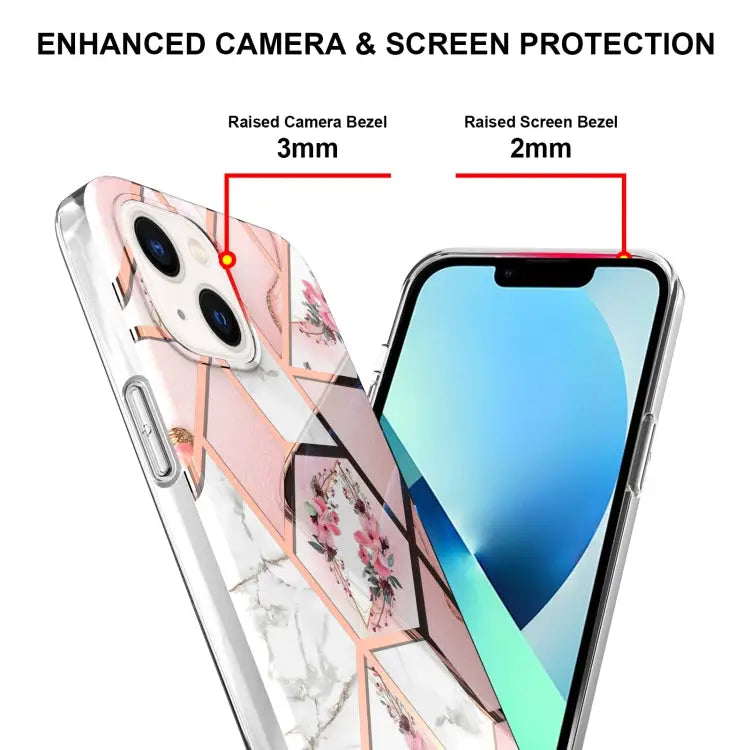 Electroplating Splicing Marble Flower Pattern TPU Shockproof Case For iPhone 14 For iPhone 14 Plus For iPhone 14 Pro