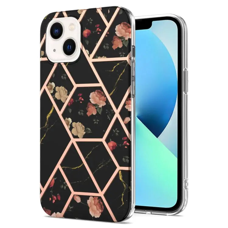 Electroplating Splicing Marble Flower Pattern TPU Shockproof Case For iPhone 14 For iPhone 14 Plus For iPhone 14 Pro