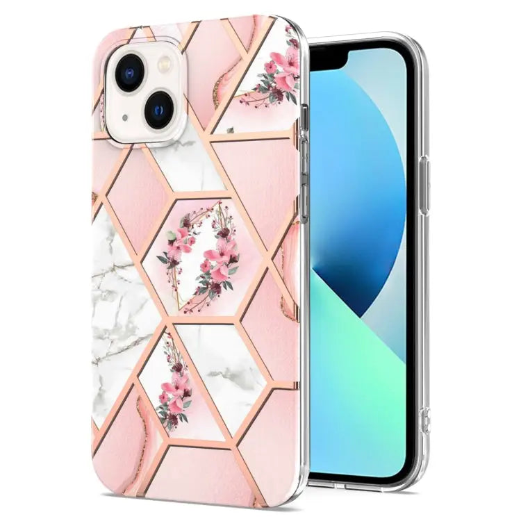 Electroplating Splicing Marble Flower Pattern TPU Shockproof Case For iPhone 14 For iPhone 14 Plus For iPhone 14 Pro