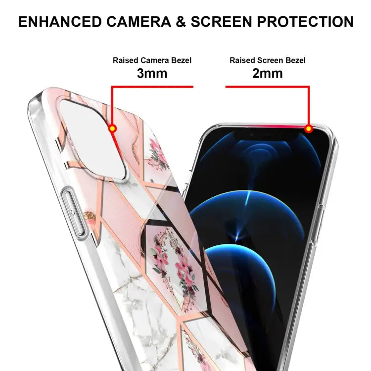 Electroplating Splicing Marble Flower Pattern TPU Shockproof Case For iPhone 13 mini For iPhone 13 For iPhone 13 Pro