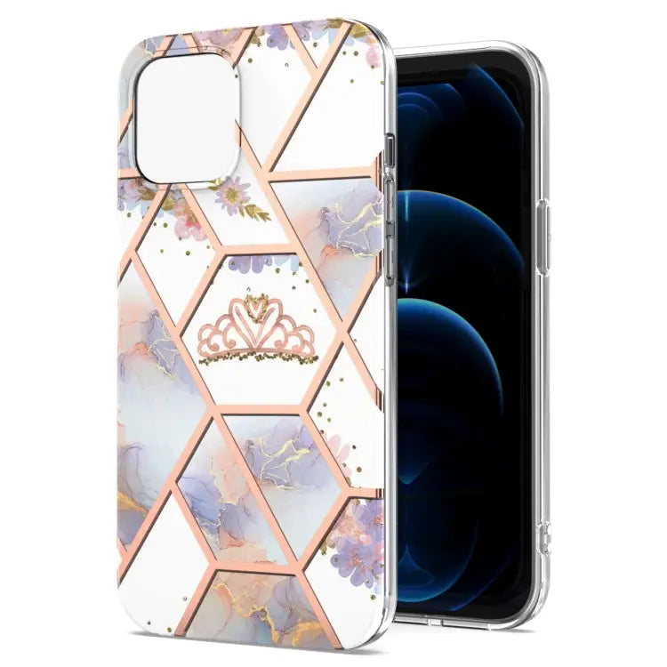 Electroplating Splicing Marble Flower Pattern TPU Shockproof Case For iPhone 13 mini For iPhone 13 For iPhone 13 Pro