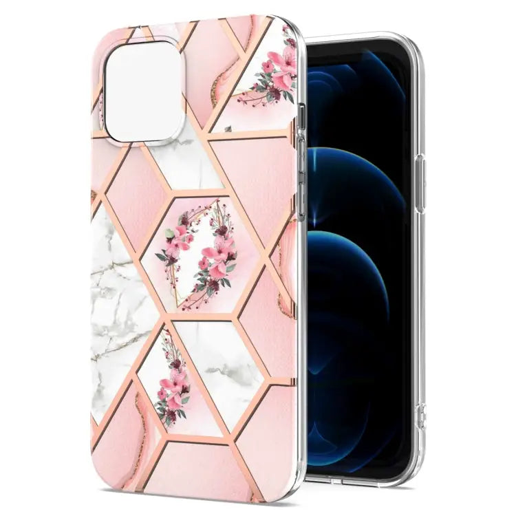 Electroplating Splicing Marble Flower Pattern TPU Shockproof Case For iPhone 13 mini For iPhone 13 For iPhone 13 Pro