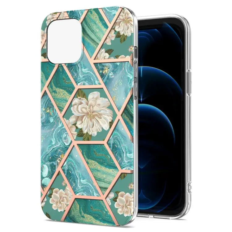 Electroplating Splicing Marble Flower Pattern TPU Shockproof Case For iPhone 13 mini For iPhone 13 For iPhone 13 Pro