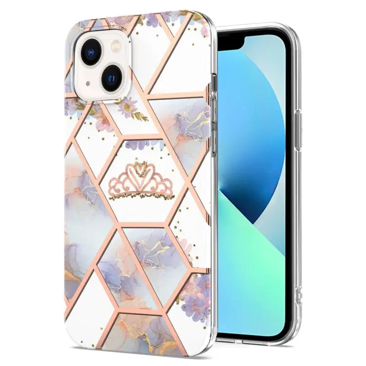 Electroplating Splicing Marble Flower Pattern TPU Shockproof Case For iPhone 14 For iPhone 14 Plus For iPhone 14 Pro