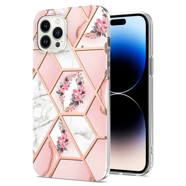 Electroplating Splicing Marble Flower Pattern TPU Shockproof Case For iPhone 14 For iPhone 14 Plus For iPhone 14 Pro