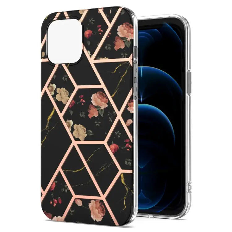 Electroplating Splicing Marble Flower Pattern TPU Shockproof Case For iPhone 13 mini For iPhone 13 For iPhone 13 Pro
