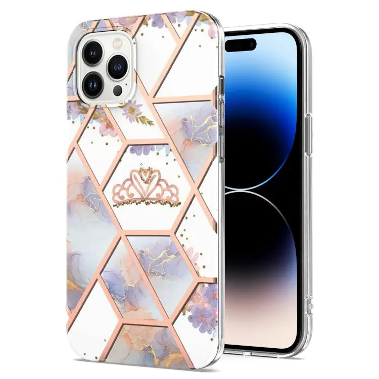 Electroplating Splicing Marble Flower Pattern TPU Shockproof Case For iPhone 14 For iPhone 14 Plus For iPhone 14 Pro