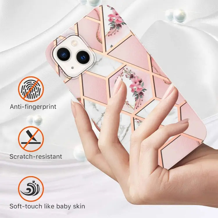Electroplating Splicing Marble Flower Pattern TPU Shockproof Case For iPhone 14 For iPhone 14 Plus For iPhone 14 Pro