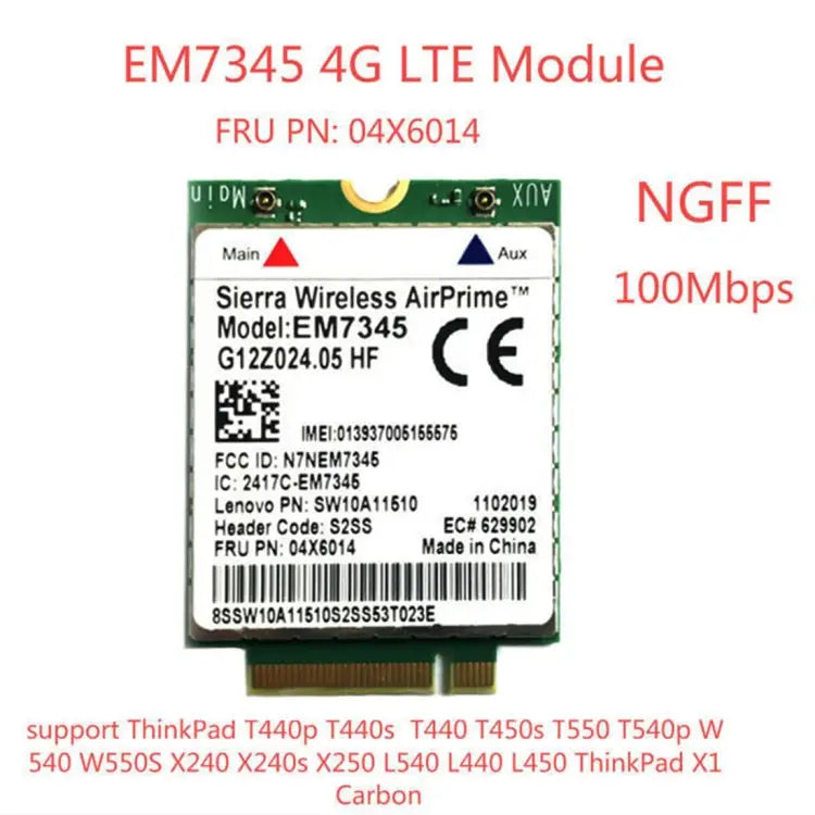 EM7345 4G Module NGFF M.2 WWAN Card 04 x 6014 4G LTE / HSPA + 42Mbps Card for Lenovo IBM / ThinkPad T450 / X240 EM7345