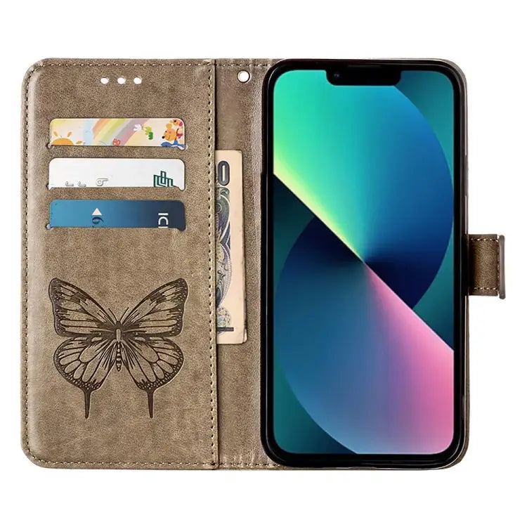 Embossed Butterfly Leather Phone Case For iPhone 14 For iPhone 14 Plus For iPhone 14 Pro - Apple Accessories