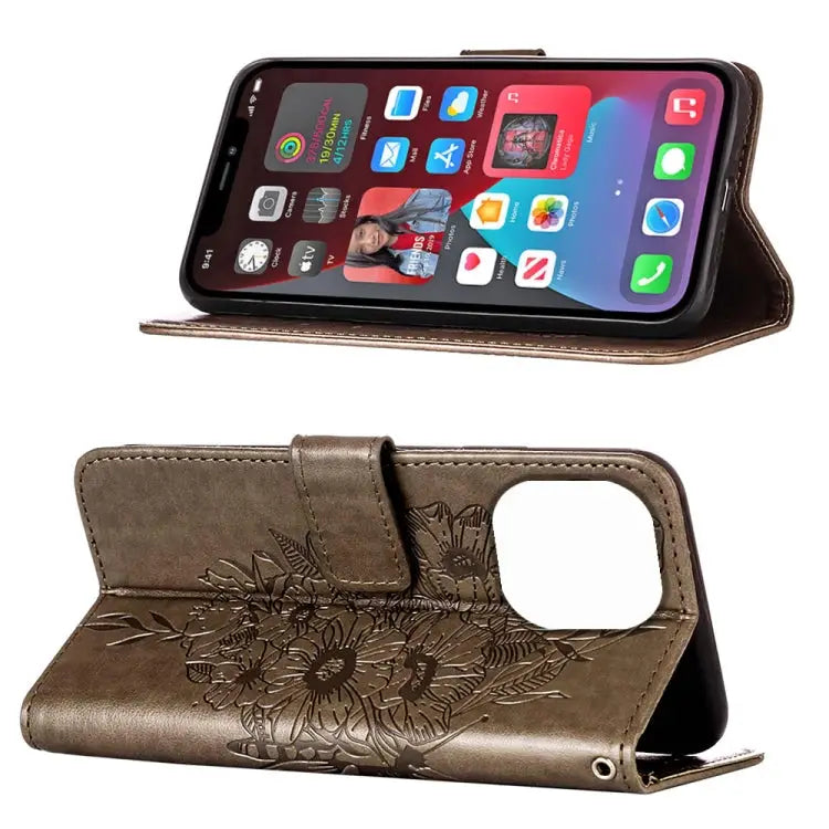 Embossed Butterfly Leather Phone Case For iPhone 14 Pro Max - Apple Accessories