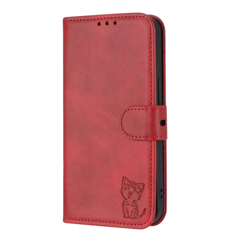 Embossed Happy Cat Pattern Flip Leather Phone Case For iPhone 15 Pro Max For iPhone 15 Pro For iPhone 15 Plus