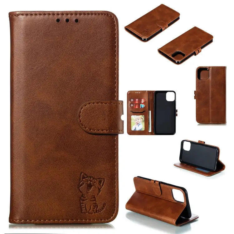 Embossed Happy Cat Pattern Horizontal Flip Leather Case with Holder & Card Slots & Wallet For iPhone 13 mini For iPhone
