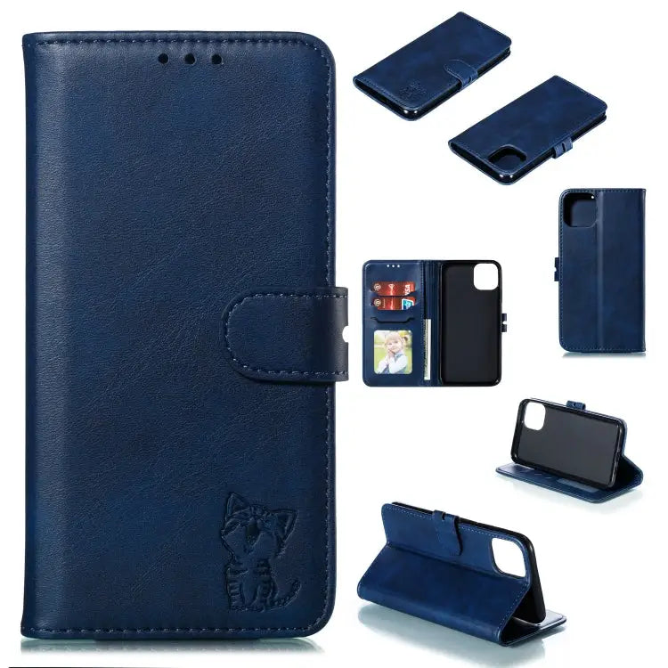 Embossed Happy Cat Pattern Horizontal Flip Leather Case with Holder & Card Slots & Wallet For iPhone 13 mini For iPhone
