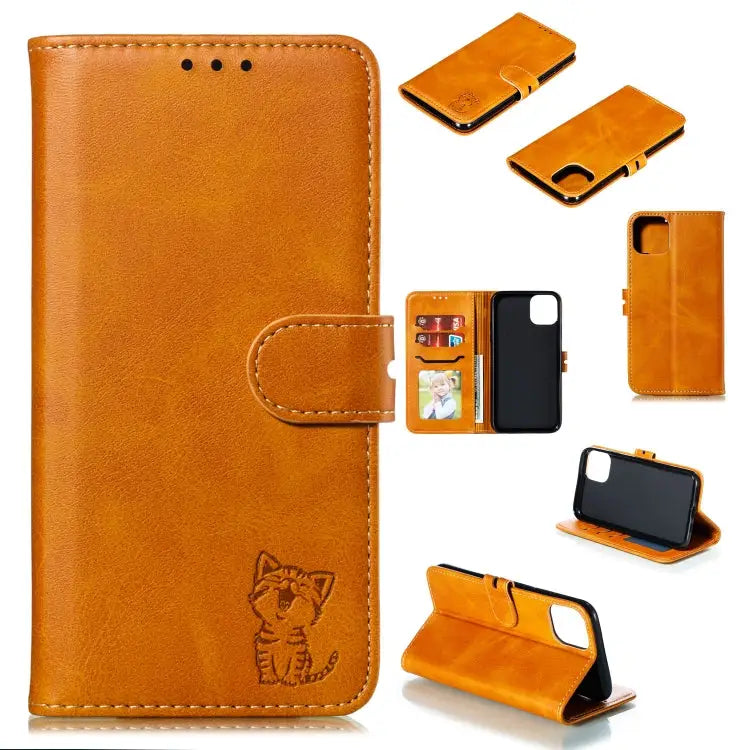 Embossed Happy Cat Pattern Horizontal Flip Leather Case with Holder & Card Slots & Wallet For iPhone 13 mini For iPhone