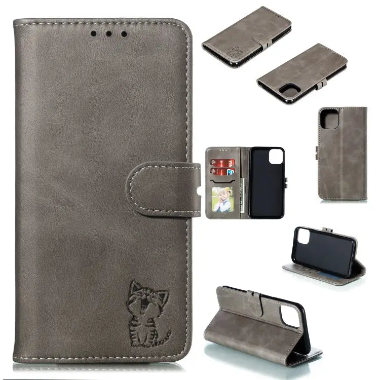 Embossed Happy Cat Pattern Horizontal Flip Leather Case with Holder & Card Slots & Wallet For iPhone 13 mini For iPhone