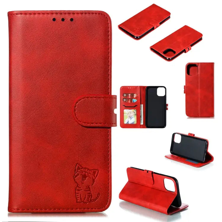 Embossed Happy Cat Pattern Horizontal Flip Leather Case with Holder & Card Slots & Wallet For iPhone 13 mini For iPhone