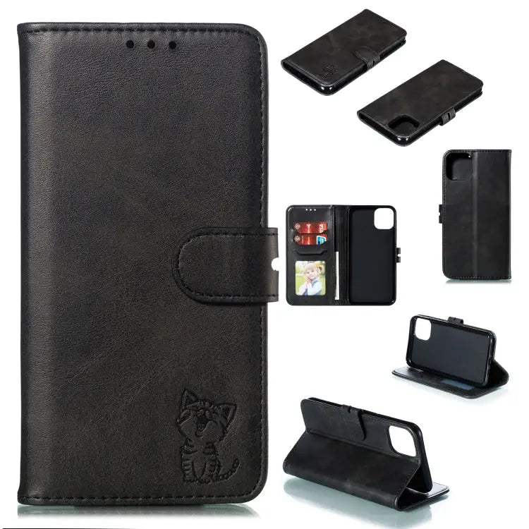 Embossed Happy Cat Pattern Horizontal Flip Leather Case with Holder & Card Slots & Wallet For iPhone 13 mini For iPhone