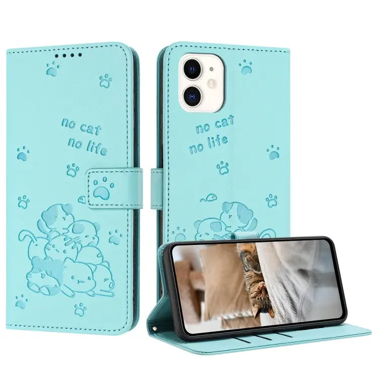 Embossed Kitten Phone Leather Case with Lanyard For iPhone 11 For iPhone 11 Pro For iPhone XS / X For iPhone XR