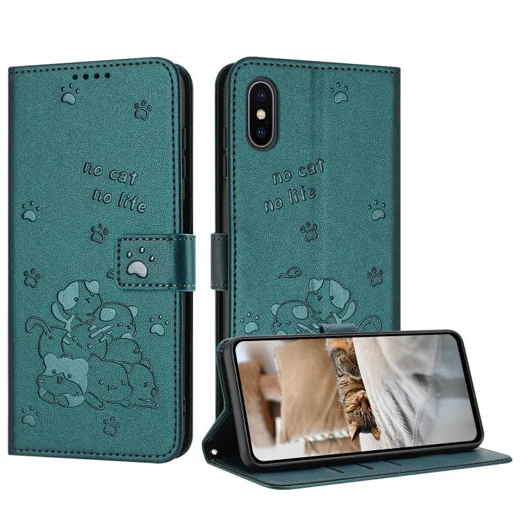 Embossed Kitten Phone Leather Case with Lanyard For iPhone 11 For iPhone 11 Pro For iPhone XS / X For iPhone XR