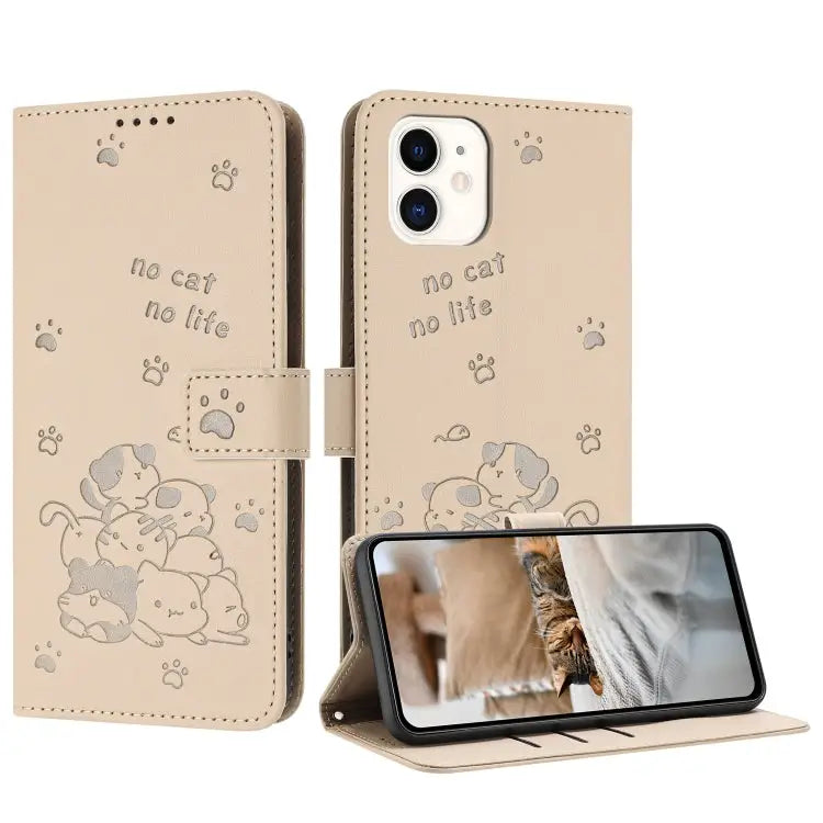 Embossed Kitten Phone Leather Case with Lanyard For iPhone 11 For iPhone 11 Pro For iPhone XS / X For iPhone XR