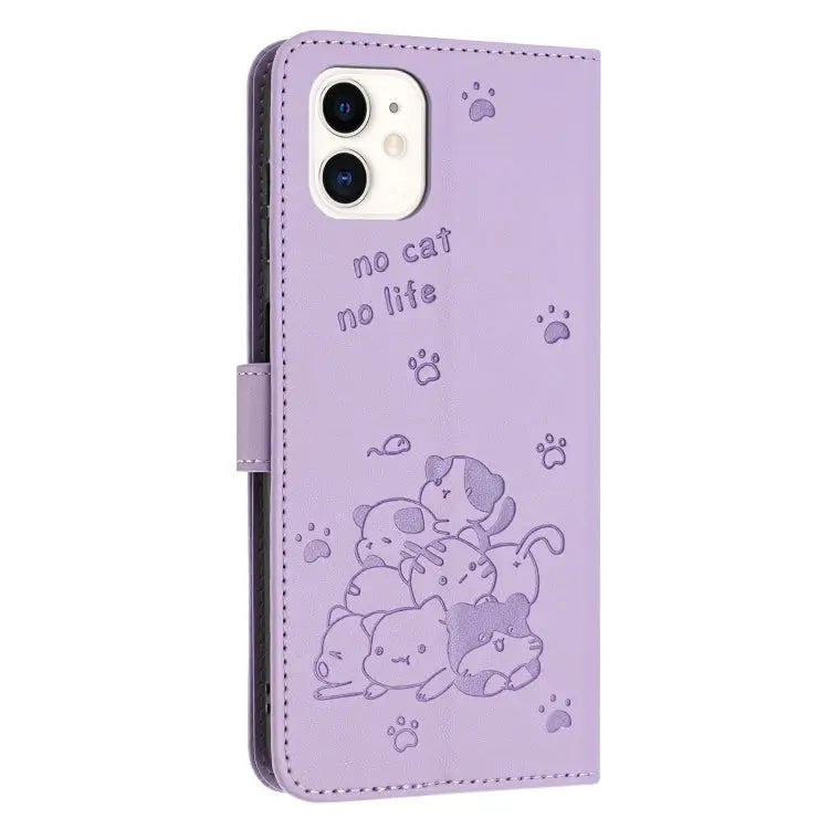 Embossed Kitten Phone Leather Case with Lanyard For iPhone 11 For iPhone 11 Pro For iPhone XS / X For iPhone XR - Apple