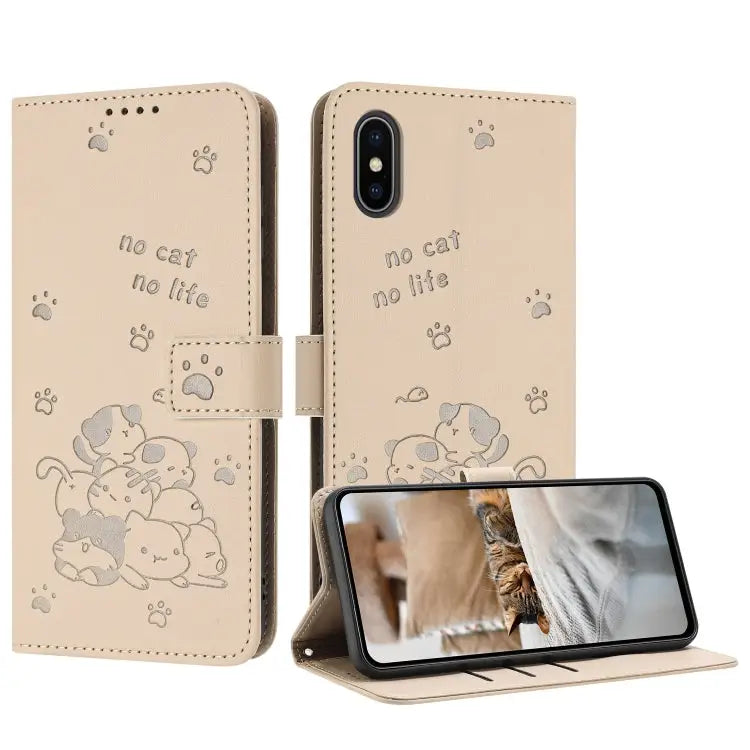 Embossed Kitten Phone Leather Case with Lanyard For iPhone 11 For iPhone 11 Pro For iPhone XS / X For iPhone XR