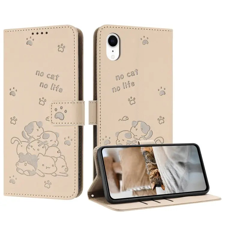 Embossed Kitten Phone Leather Case with Lanyard For iPhone 11 For iPhone 11 Pro For iPhone XS / X For iPhone XR