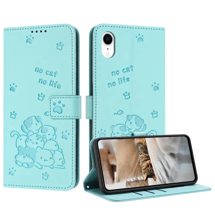Embossed Kitten Phone Leather Case with Lanyard For iPhone 11 For iPhone 11 Pro For iPhone XS / X For iPhone XR